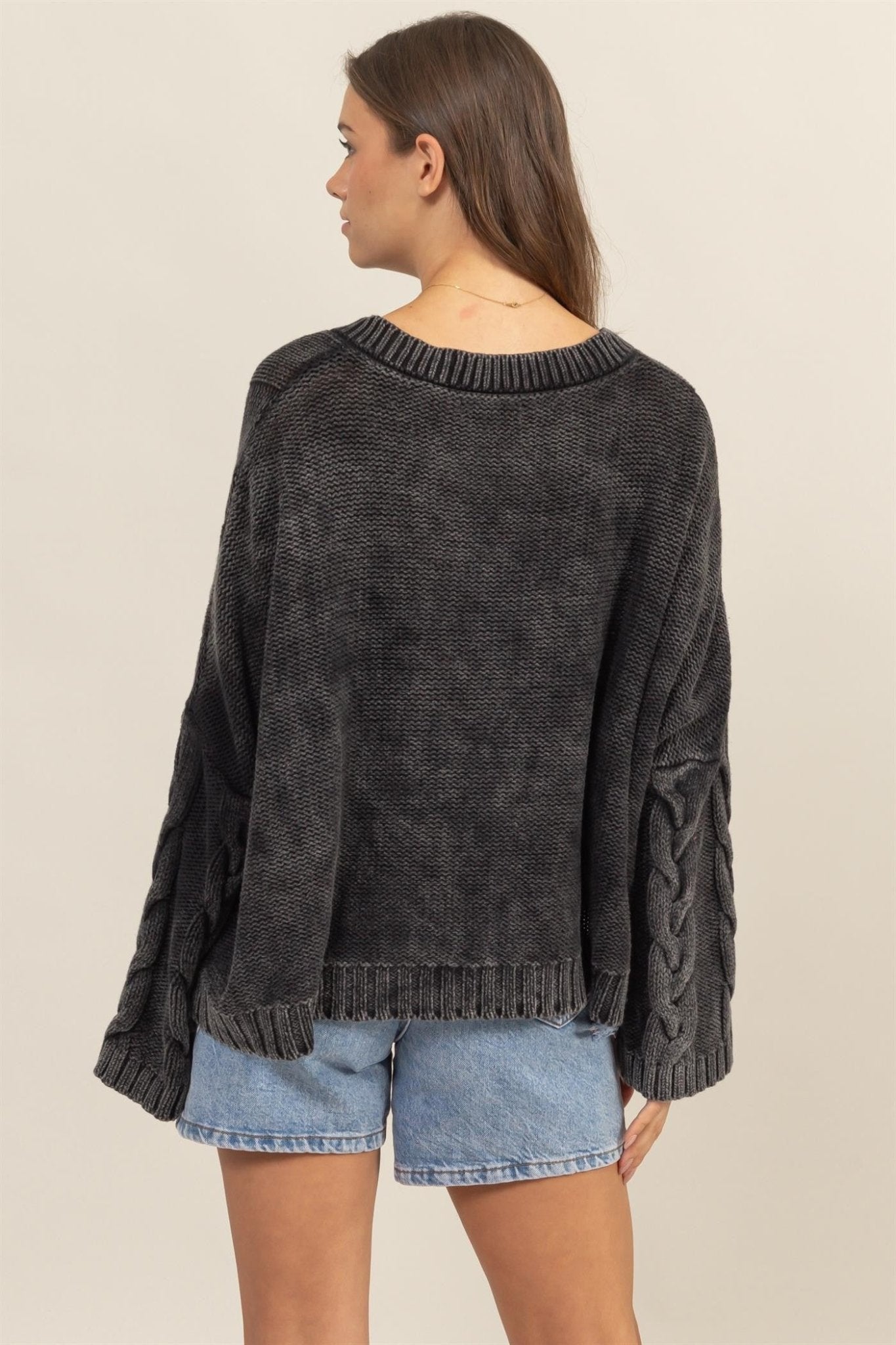 Cable Knit V - Neck Dropped Shoulder Oversized Sweater - Mack & Harvie