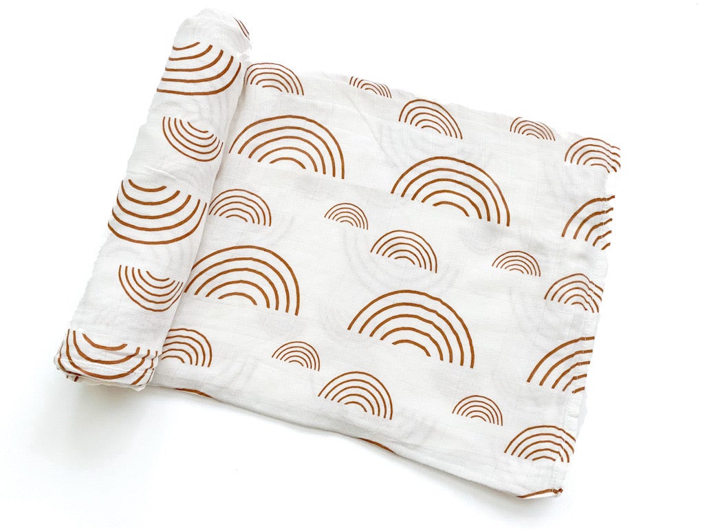 Caramel & White Rainbow Swaddle Blanket - Mack & Harvie