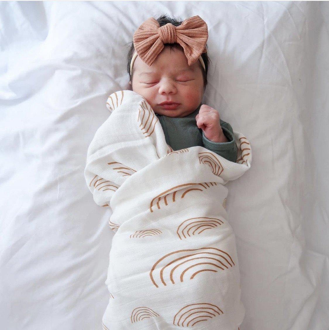 Caramel & White Rainbow Swaddle Blanket - Mack & Harvie