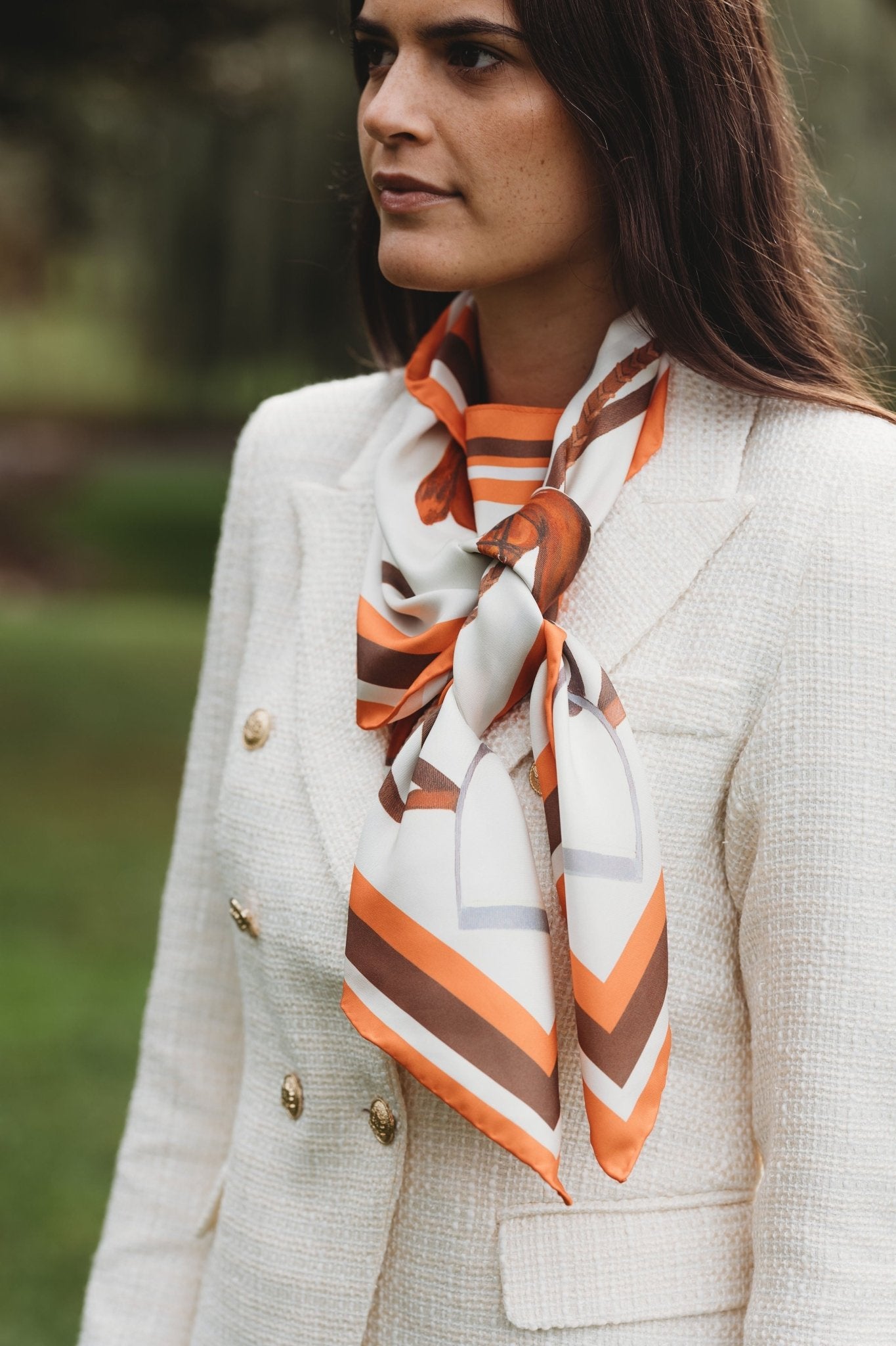 Carson Kressley x Janet Crawford Equestrian Silk Scarf - Orange - Mack & Harvie