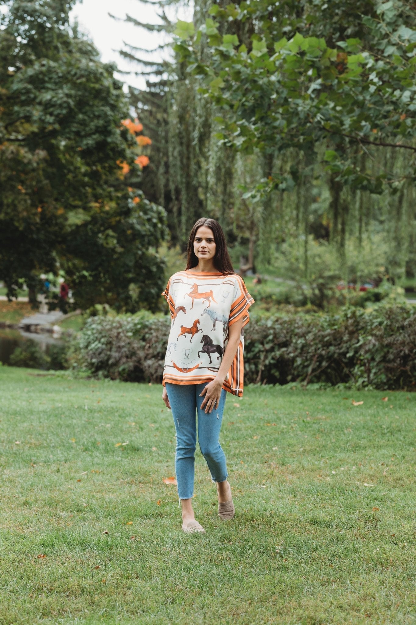 Carson Kressley x Janet Crawford Equestrian Silk Top - Orange - Mack & Harvie