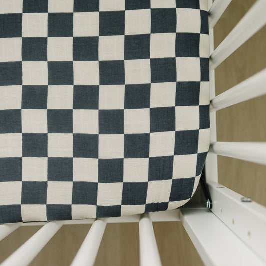 Charcoal Checkered Muslin Crib Sheet - Mack & Harvie