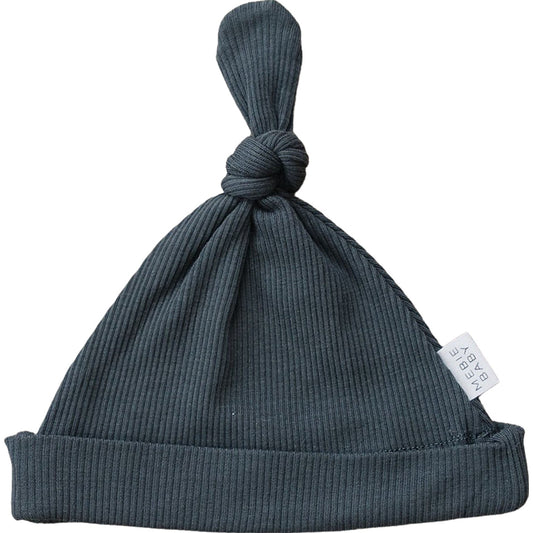 Charcoal Organic Ribbed Newborn Knot Hat - Mack & Harvie