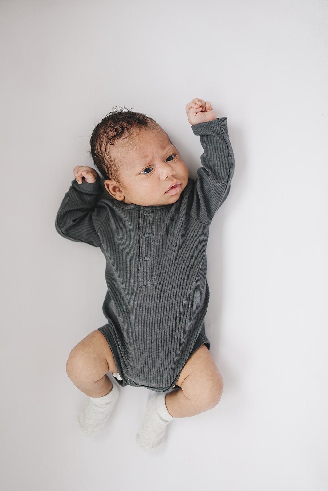 Charcoal Organic Snap Long Sleeve Ribbed Bodysuit - Mack & Harvie