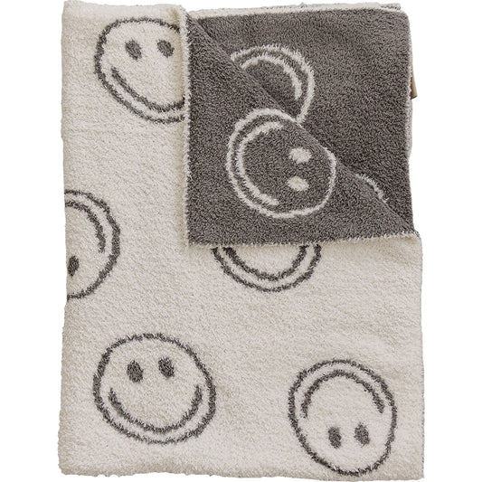 Charcoal Smiley Plush Blanket - Mack & Harvie