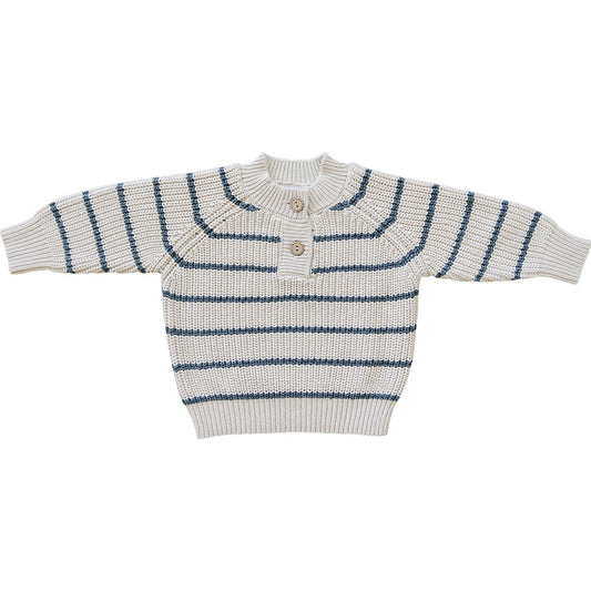 Charcoal Stripe Button Knit Sweater - Mack & Harvie