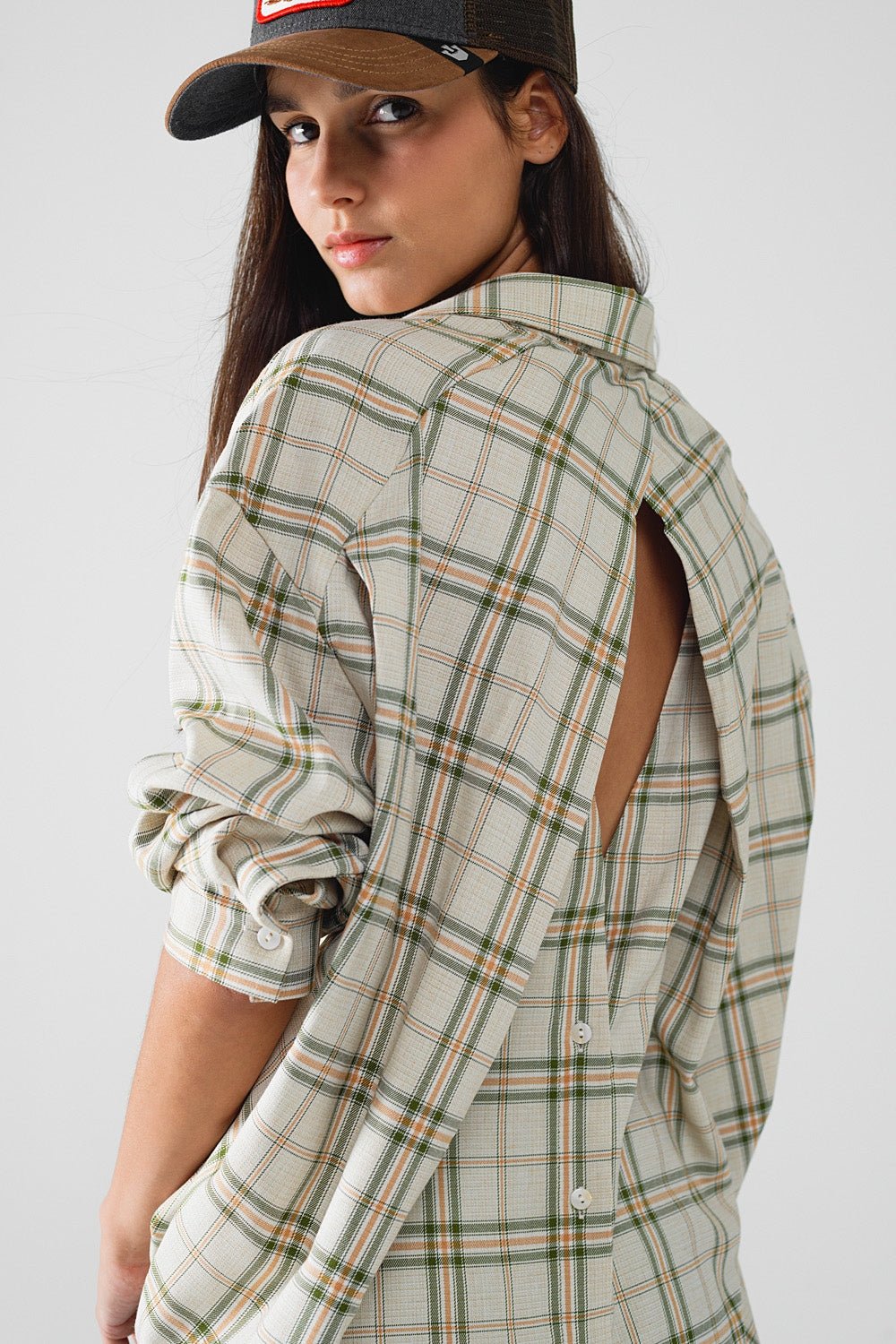 Checked Shirt With Back Opening in Beige - Mack & Harvie