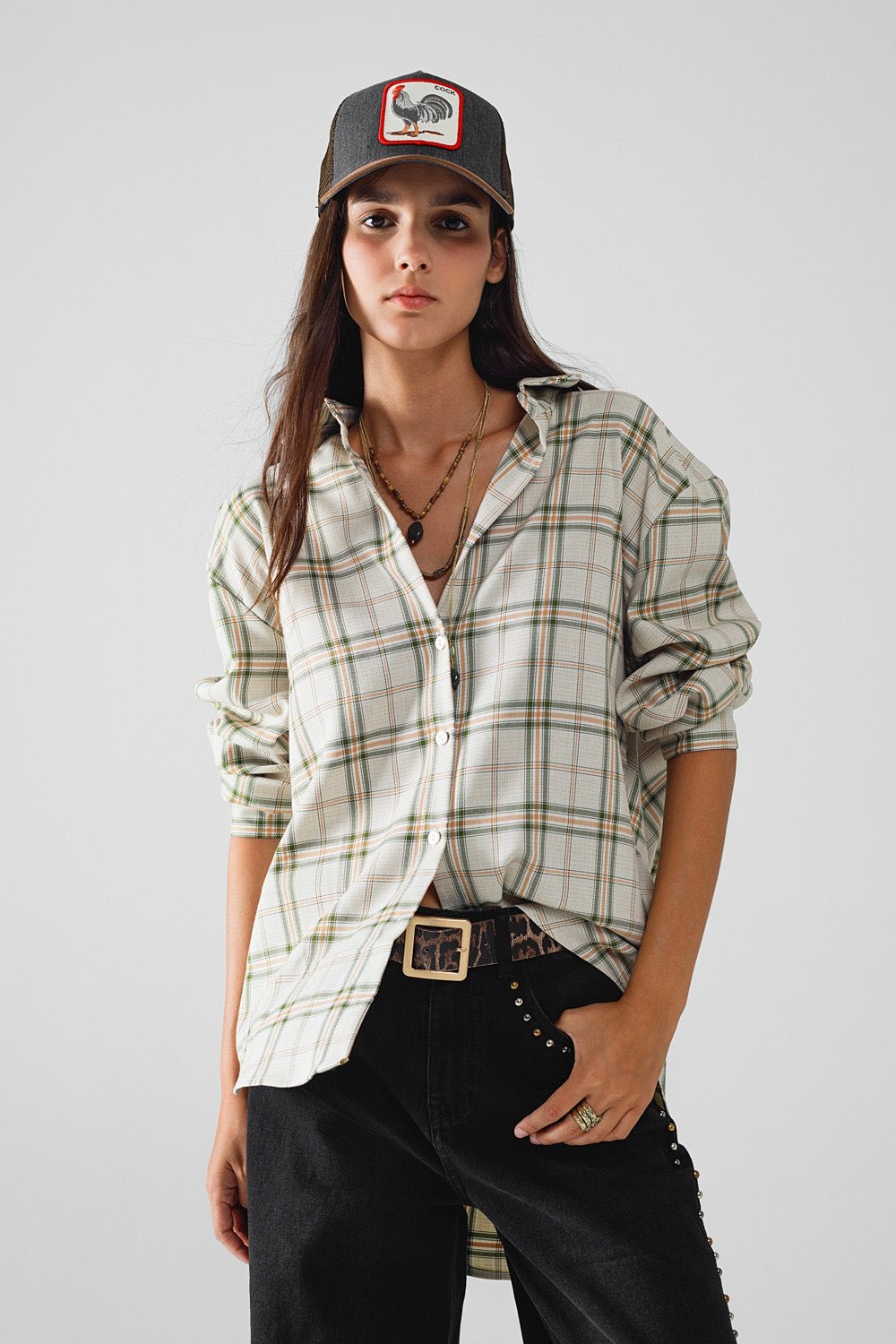 Checked Shirt With Back Opening in Beige - Mack & Harvie