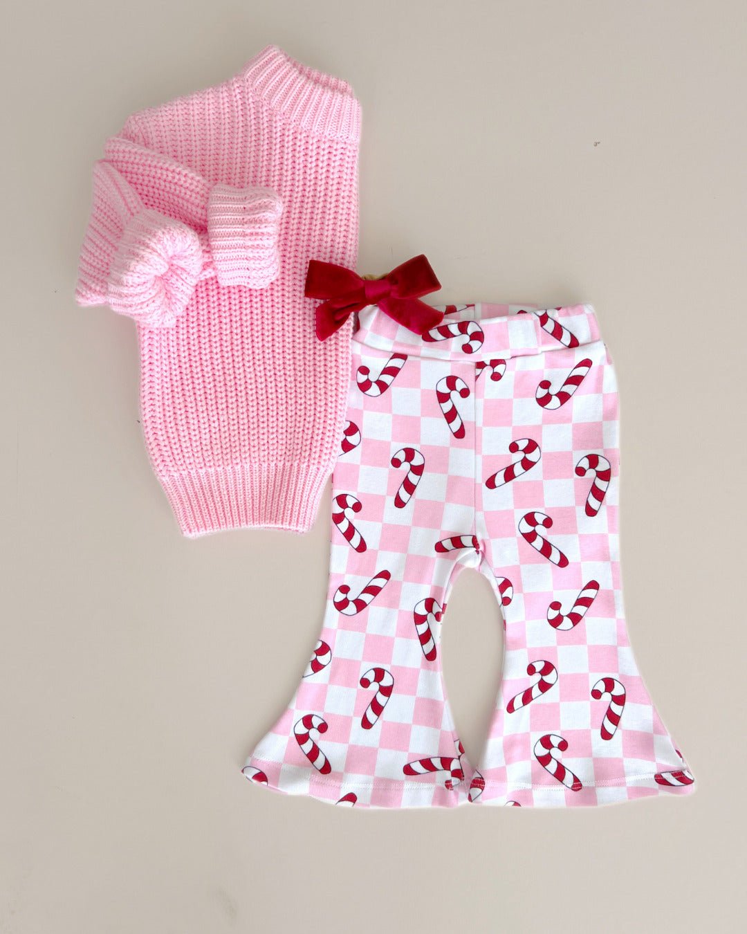 Checkered Candy Cane Flare Pants | Pink - Mack & Harvie