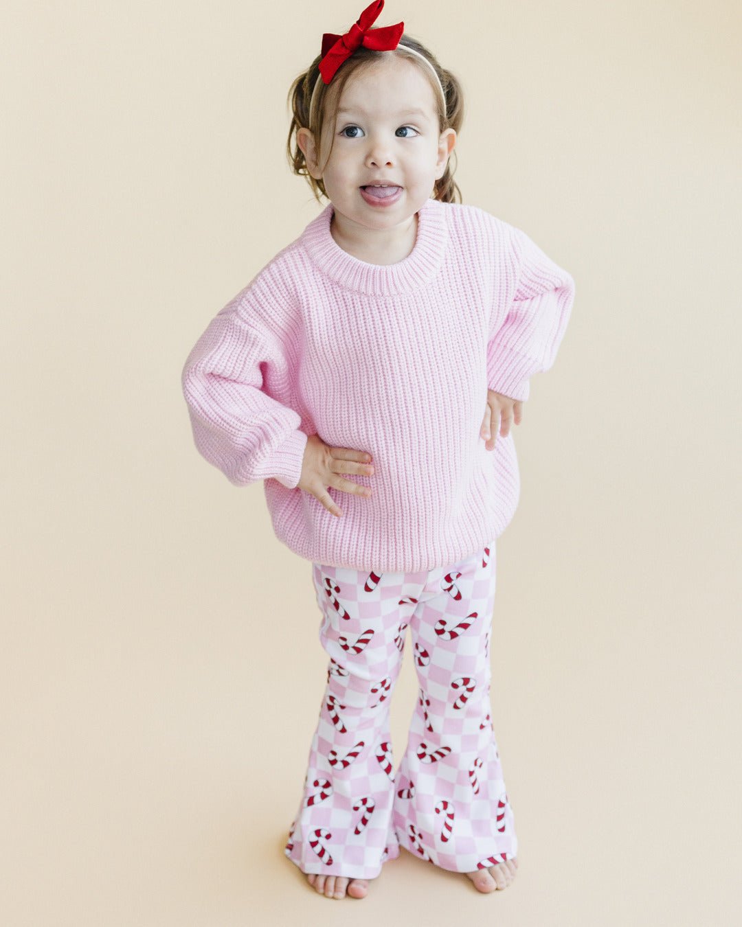 Checkered Candy Cane Flare Pants | Pink - Mack & Harvie