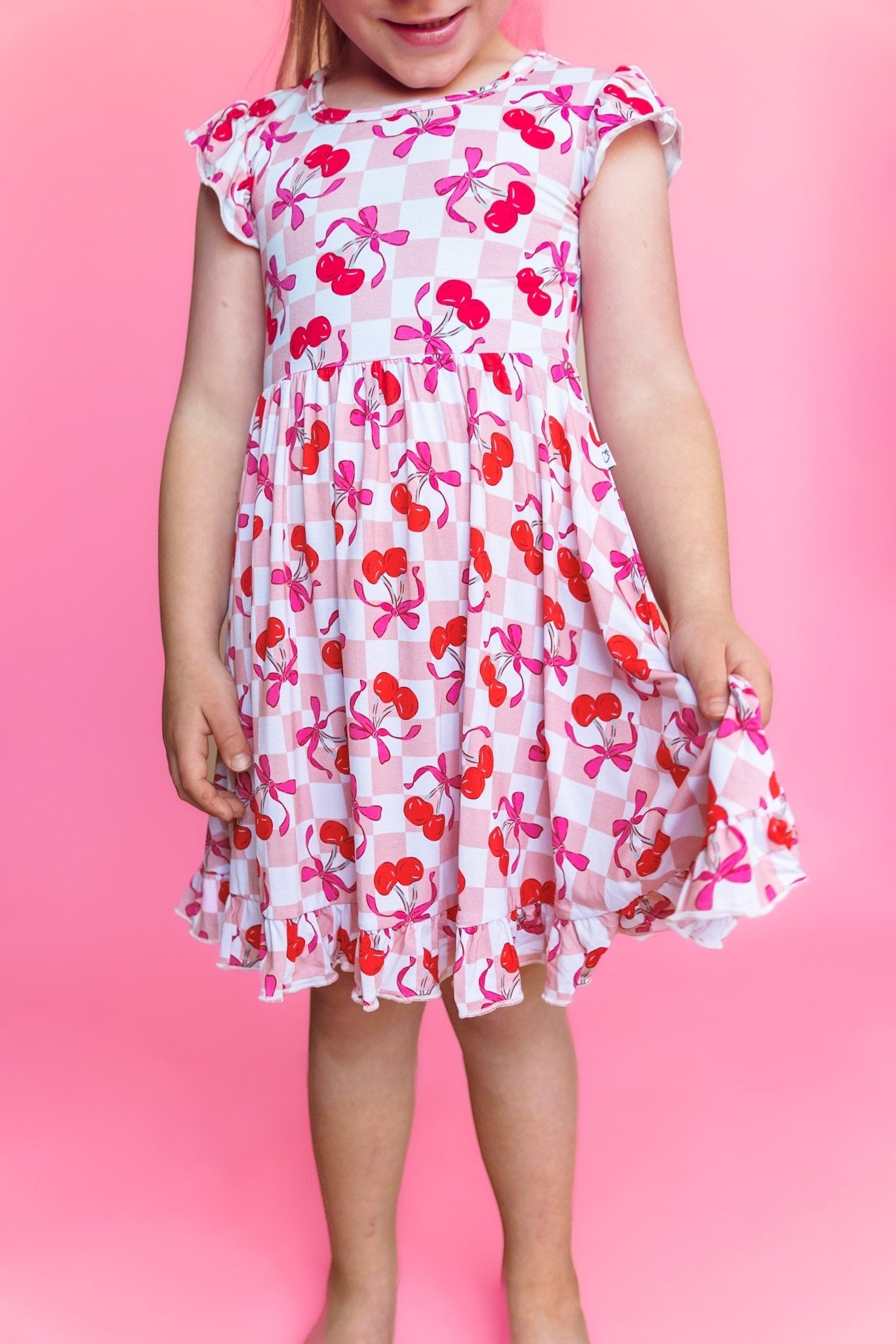 CHERRY SWEET CHECKERS DREAM RUFFLE DRESS - Mack & Harvie