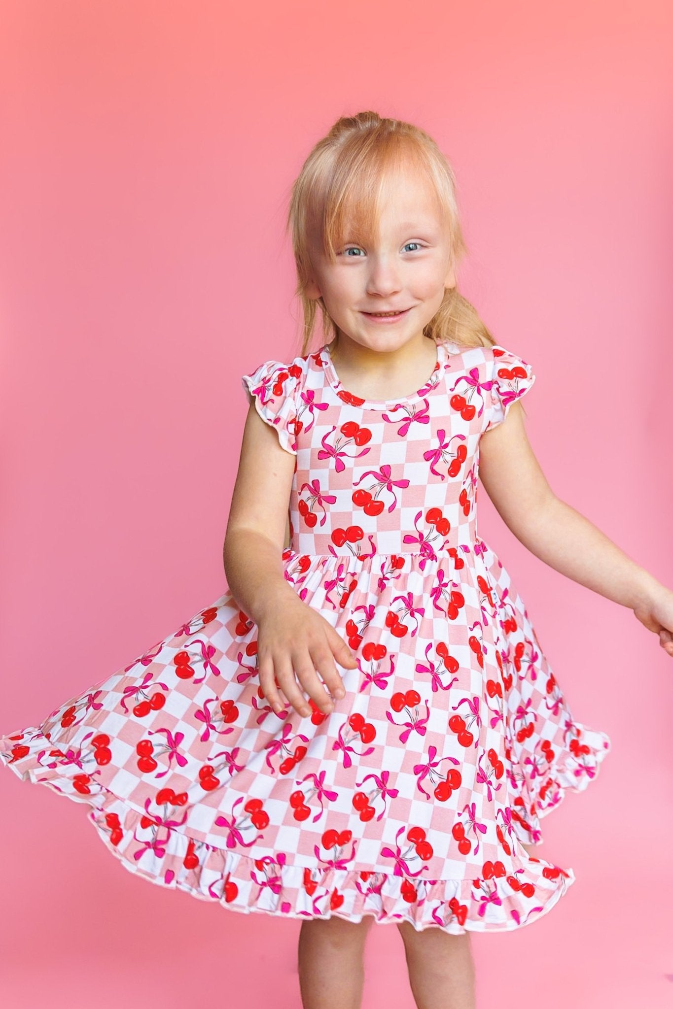 CHERRY SWEET CHECKERS DREAM RUFFLE DRESS - Mack & Harvie