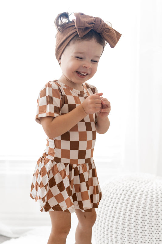 CHESTNUT CHECKERS DREAM BODYSUIT DRESS - Mack & Harvie