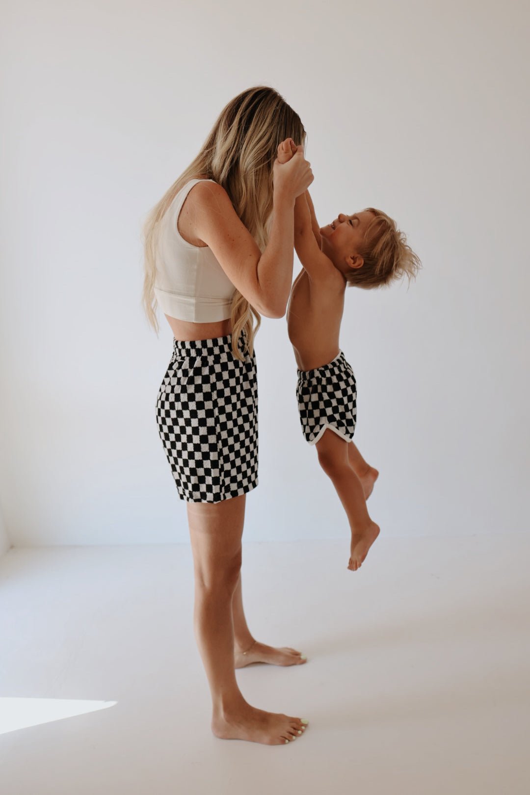 Children's Terry Cloth Shorts | Black and White Checker - Mack & Harvie