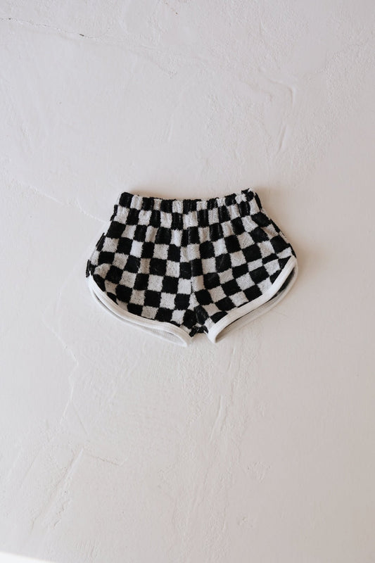 Children's Terry Cloth Shorts | Black and White Checker - Mack & Harvie