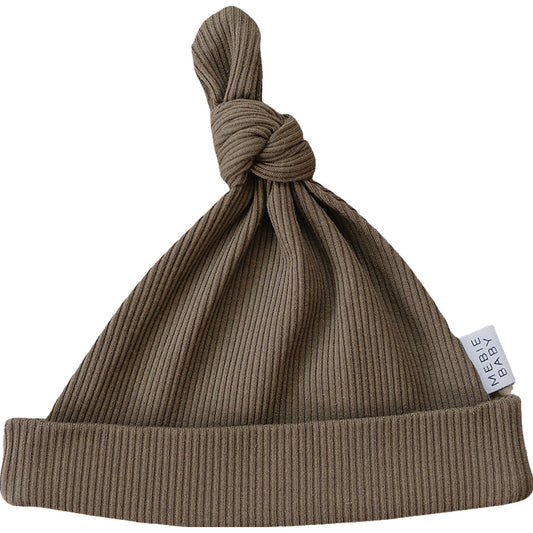 Cocoa Organic Ribbed Newborn Knot Hat - Mack & Harvie