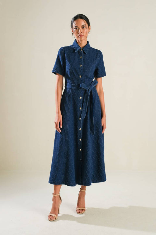 CONFIDENT STRIDES DENIM MIDI DRESS - Mack & Harvie