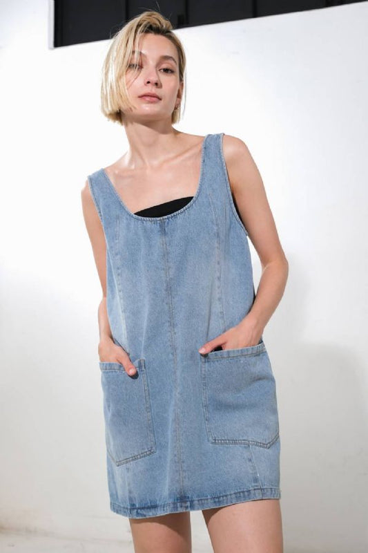 CONTRAST COUTURE DENIM MINI DRESS - Mack & Harvie