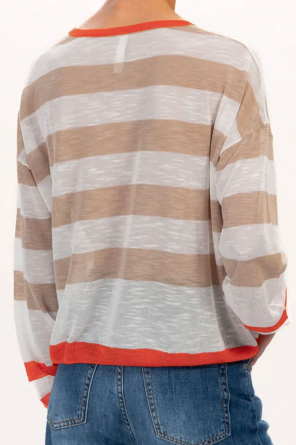 Contrast Striped Round Neck Long Sleeve Knit Top - Mack & Harvie