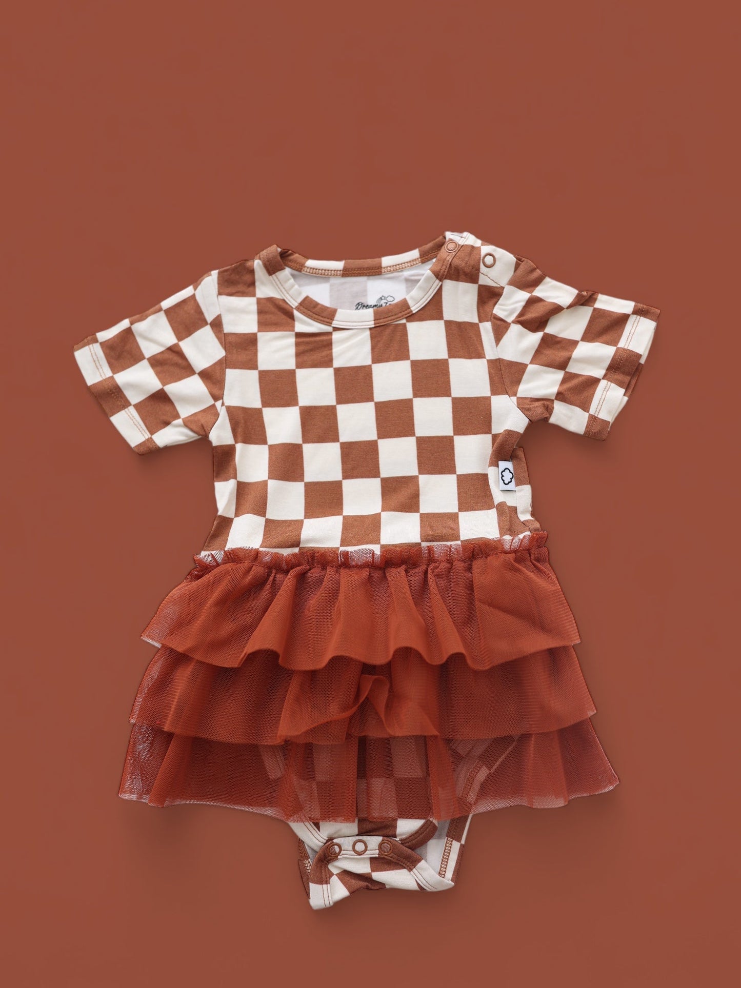 COPPER CHECKERS DREAM TUTU BODYSUIT DRESS - Mack & Harvie