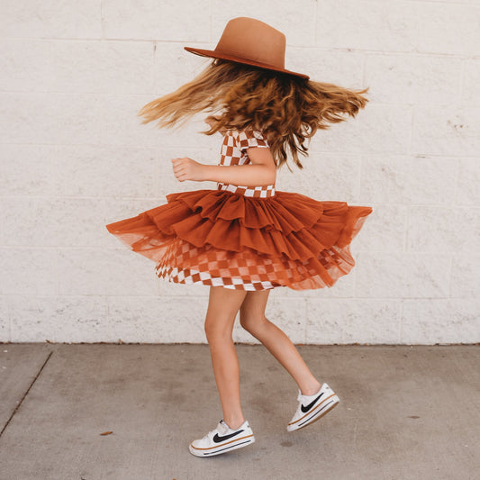 COPPER CHECKERS DREAM TUTU DRESS - Mack & Harvie