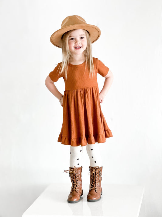 COPPER RIB DREAM RUFFLE DRESS - Mack & Harvie