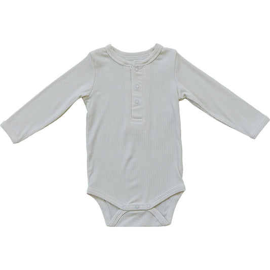 Cream Bamboo Snap Long Sleeve Ribbed Bodysuit - Mack & Harvie