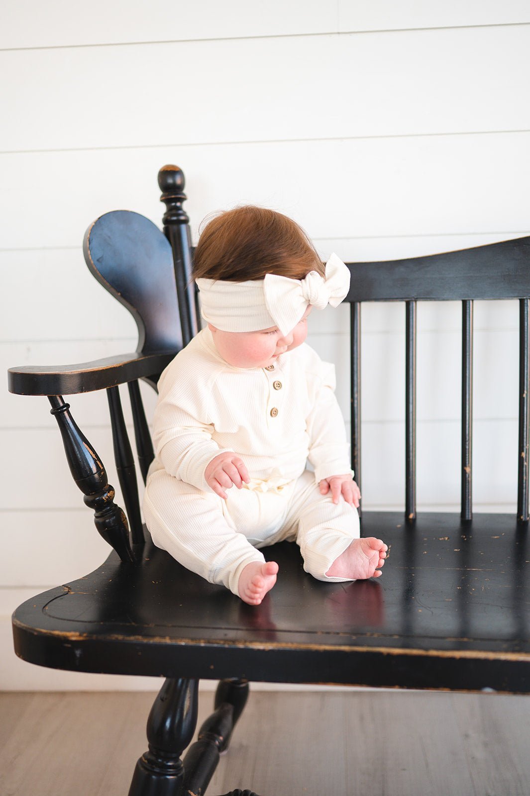 Cream Ribbed Baby Bow Headband - Mack & Harvie