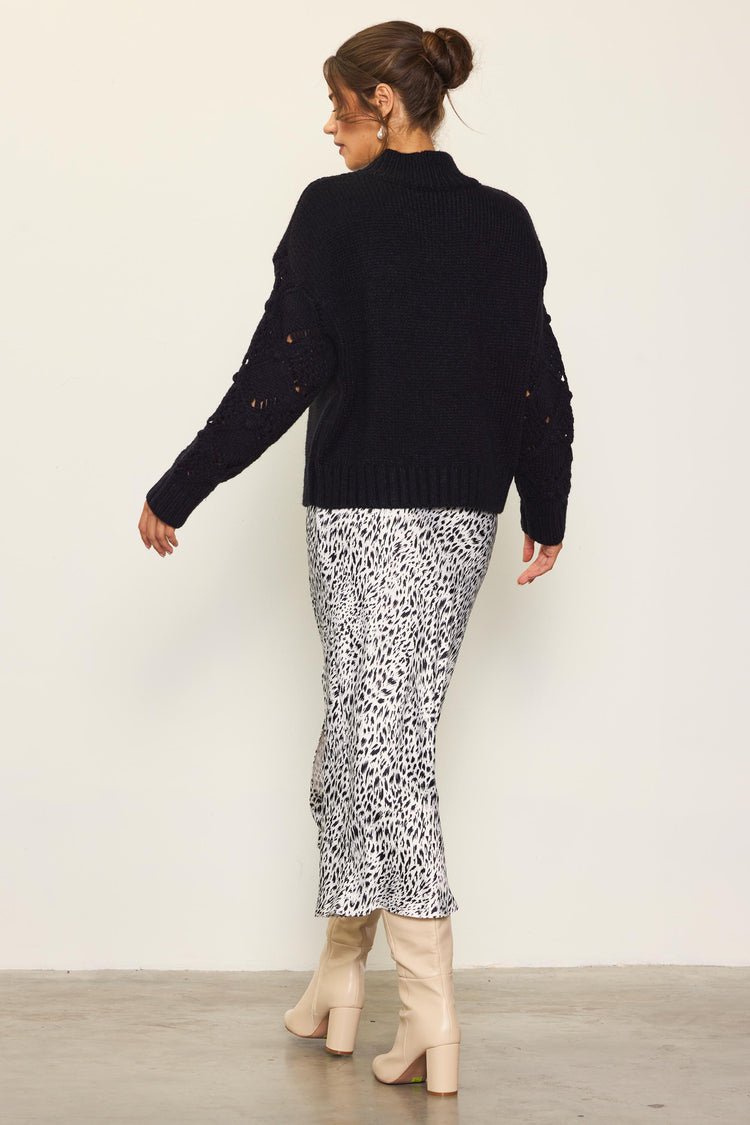 Crochet Sleeve Sweater - black - Mack & Harvie