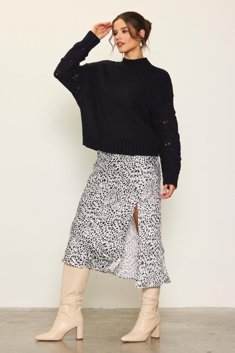 Crochet Sleeve Sweater - black - Mack & Harvie