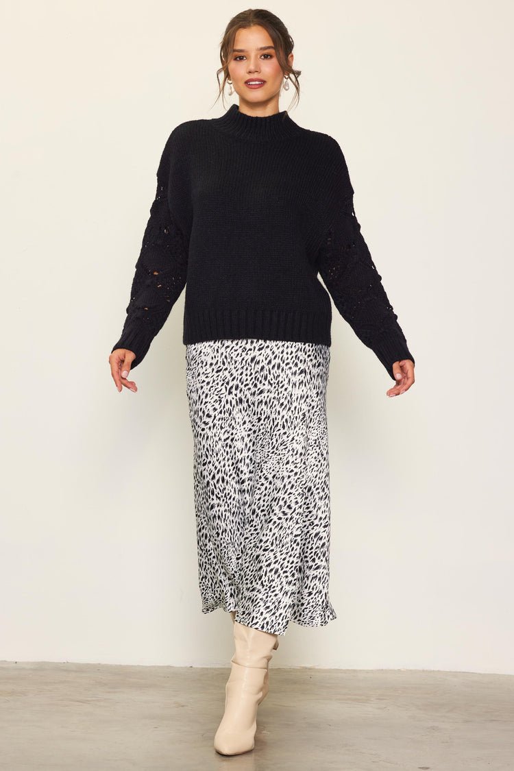 Crochet Sleeve Sweater - black - Mack & Harvie