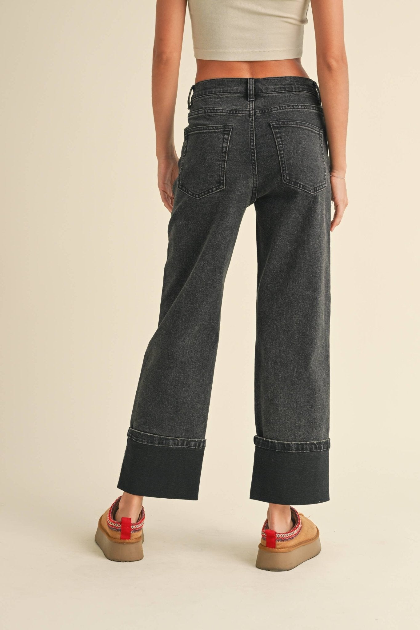 CUFFED BLACK DENIM PANTS - Mack & Harvie