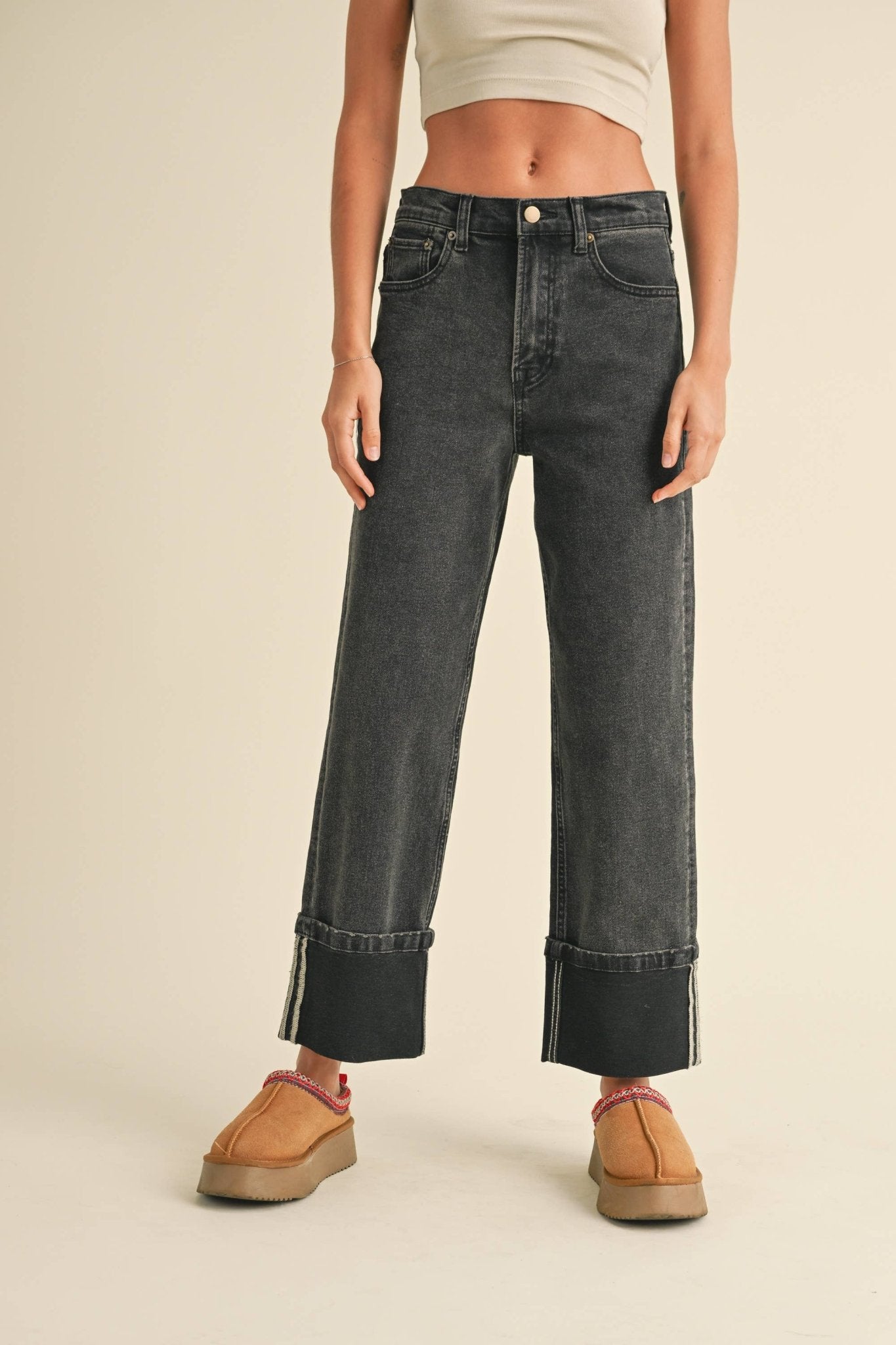 CUFFED BLACK DENIM PANTS - Mack & Harvie