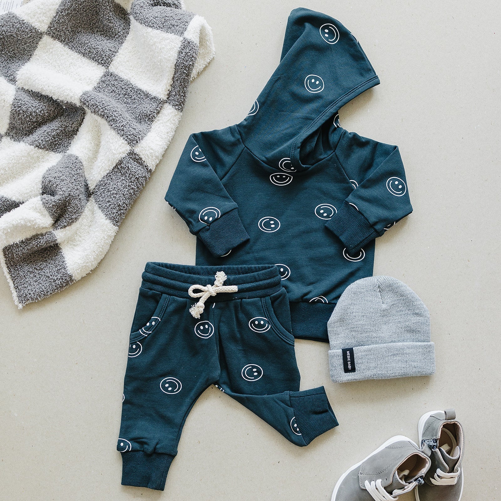 Dark Teal Smiley Hooded French Terry Set - Mack & Harvie