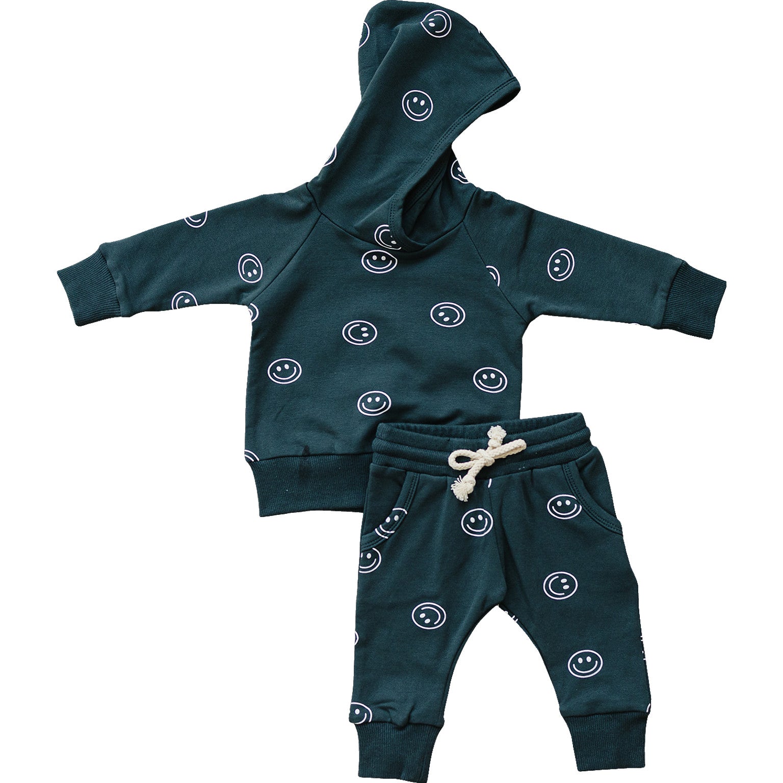 Dark Teal Smiley Hooded French Terry Set - Mack & Harvie