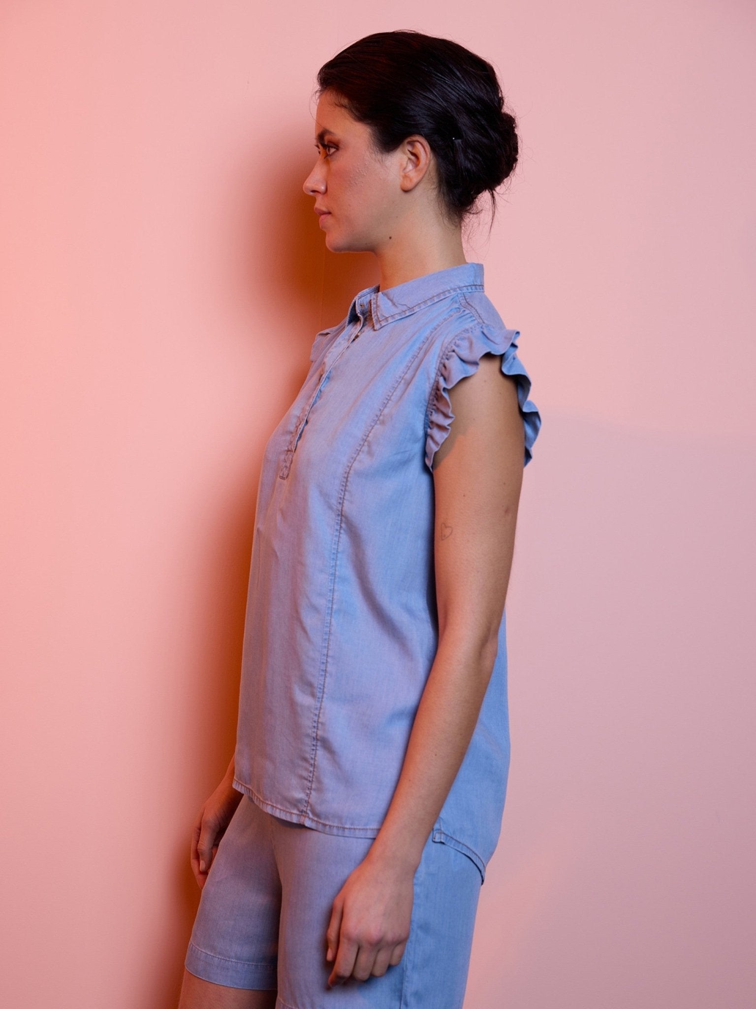 Denim Ruffle Top - Mack & Harvie