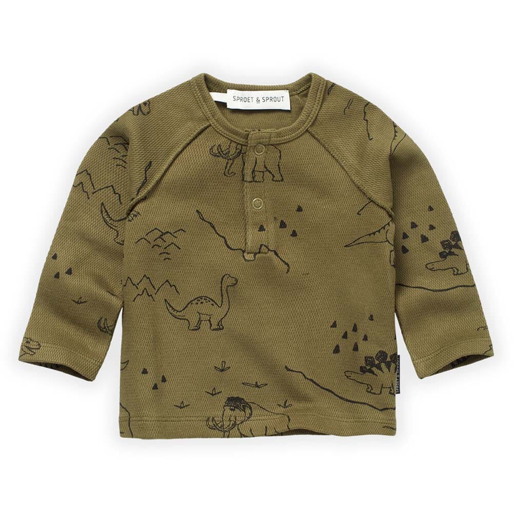 Dino Print Grandad Tee Shirt - Khaki - Mack & Harvie