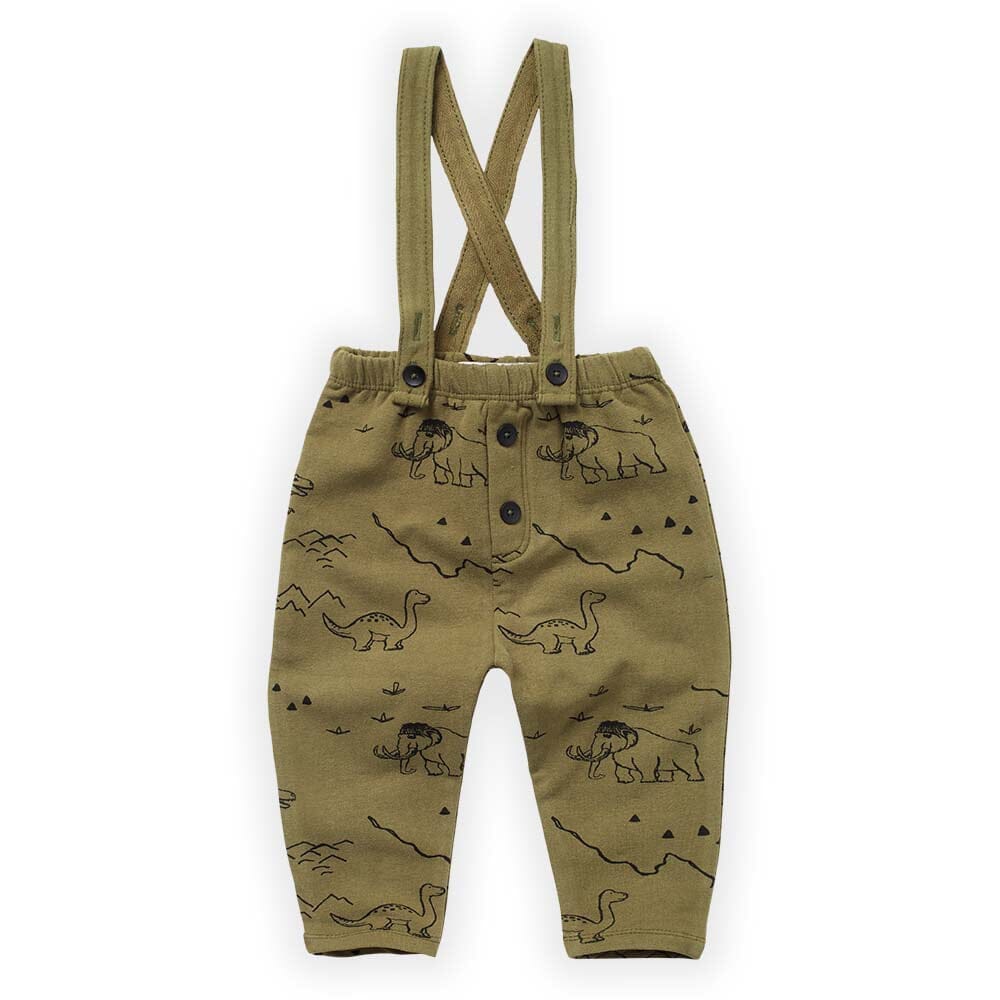 Dino Print Suspender Pants - Khaki - Mack & Harvie