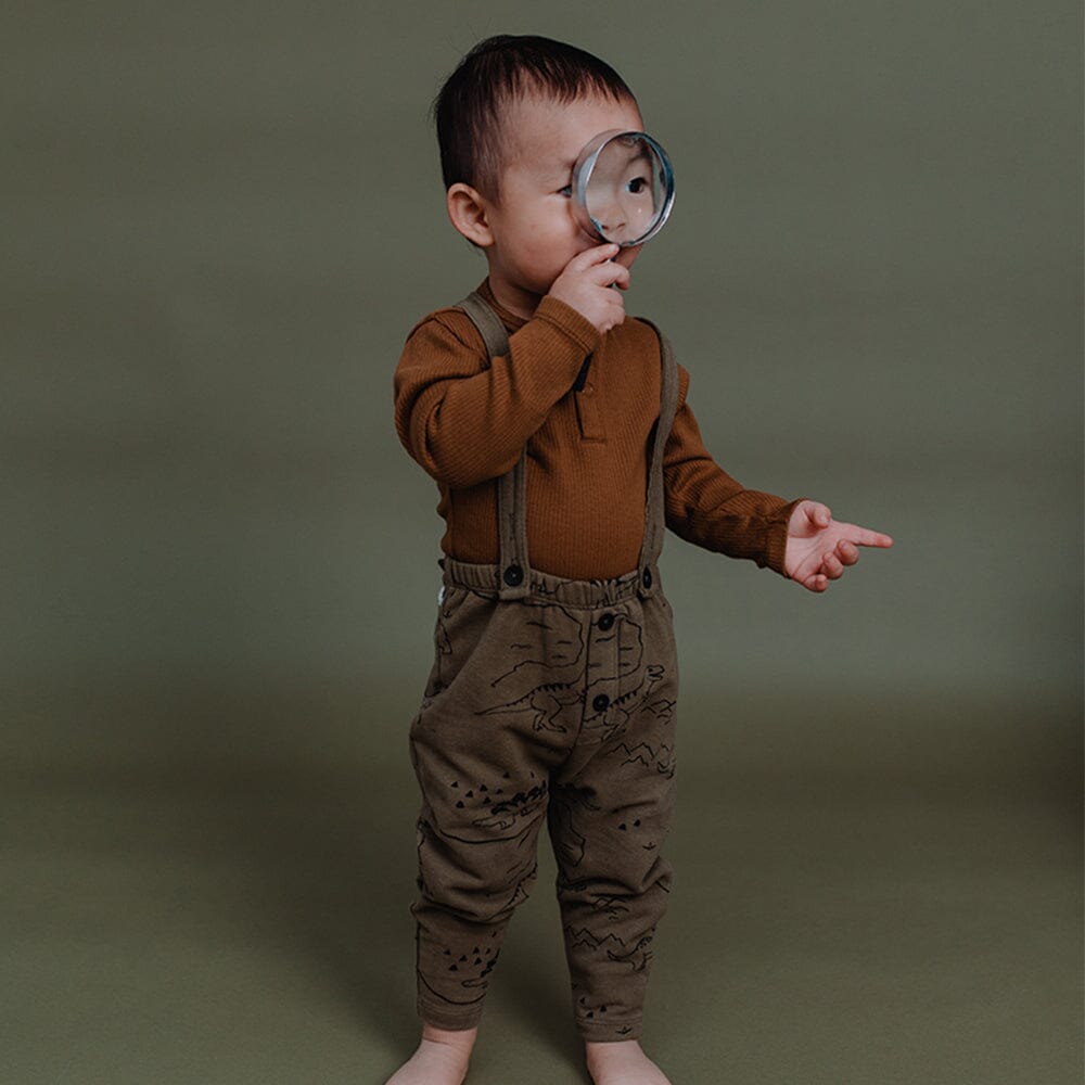 Dino Print Suspender Pants - Khaki - Mack & Harvie