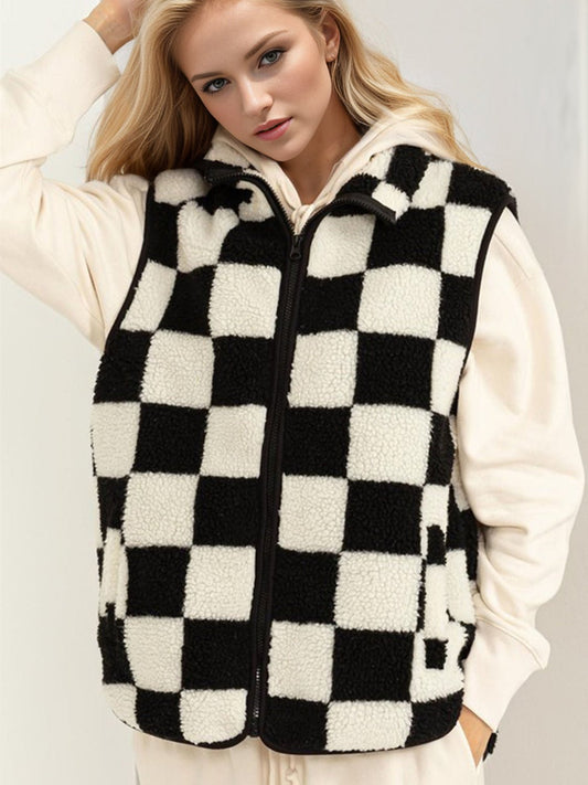 Double Take Full Size Zip Up Checkered Vest Cost - Mack & Harvie