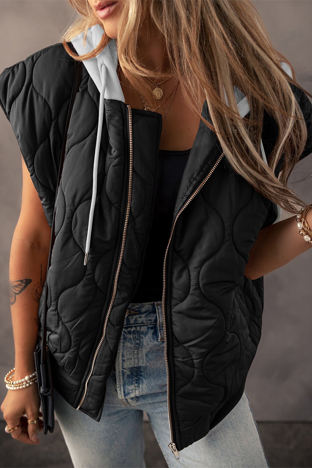 Drawstring Zip Up Hooded Vest Coat - Mack & Harvie