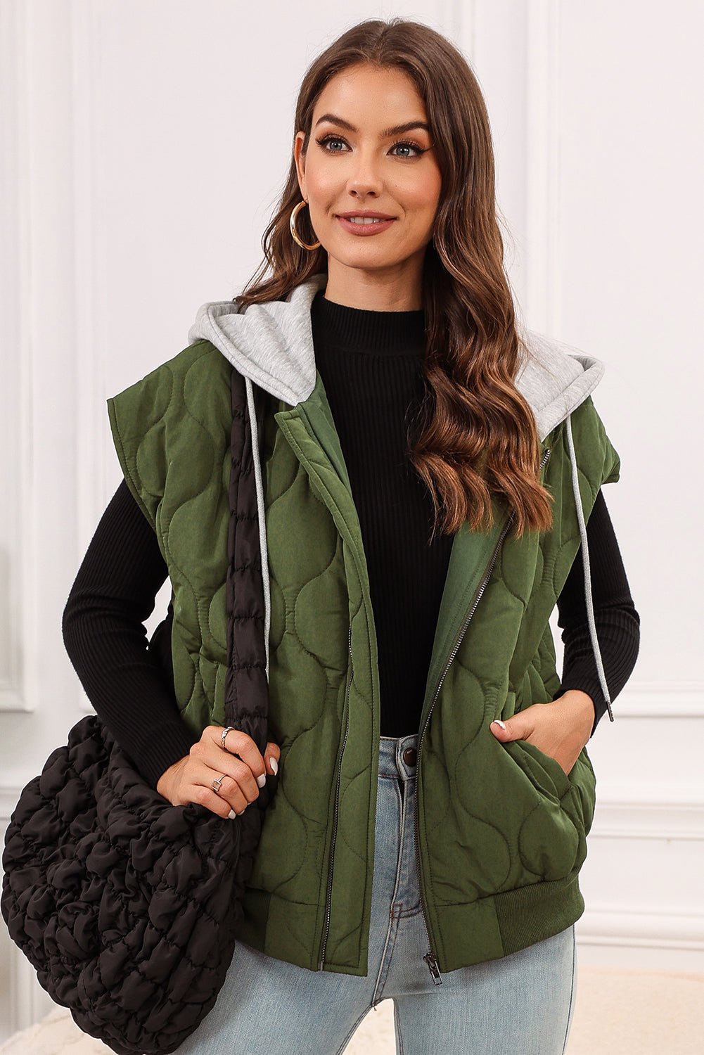 Drawstring Zip Up Hooded Vest Coat - Mack & Harvie