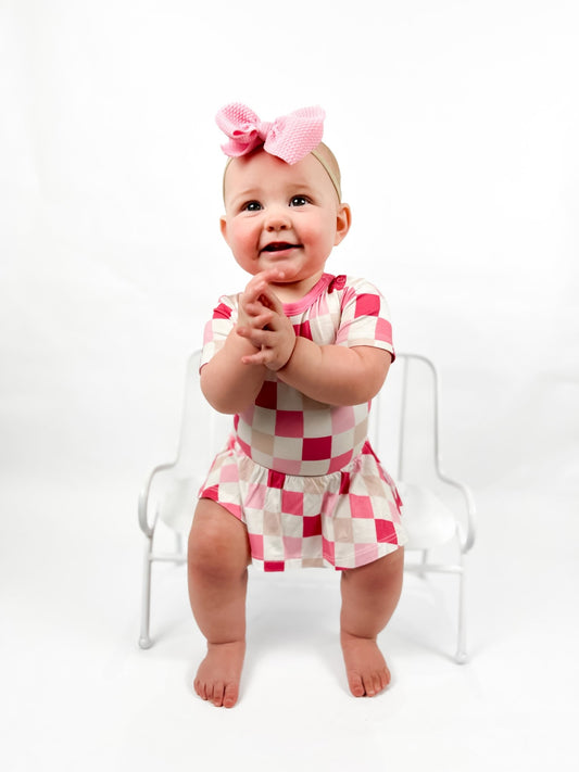 DREAMY PINK CHECKERS DREAM BODYSUIT DRESS - Mack & Harvie