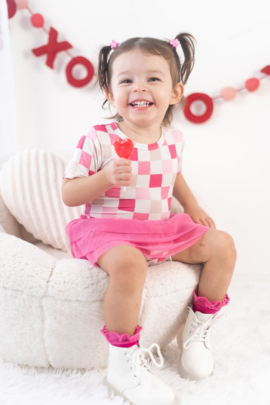 DREAMY PINK CHECKERS DREAM TUTU BODYSUIT DRESS - Mack & Harvie