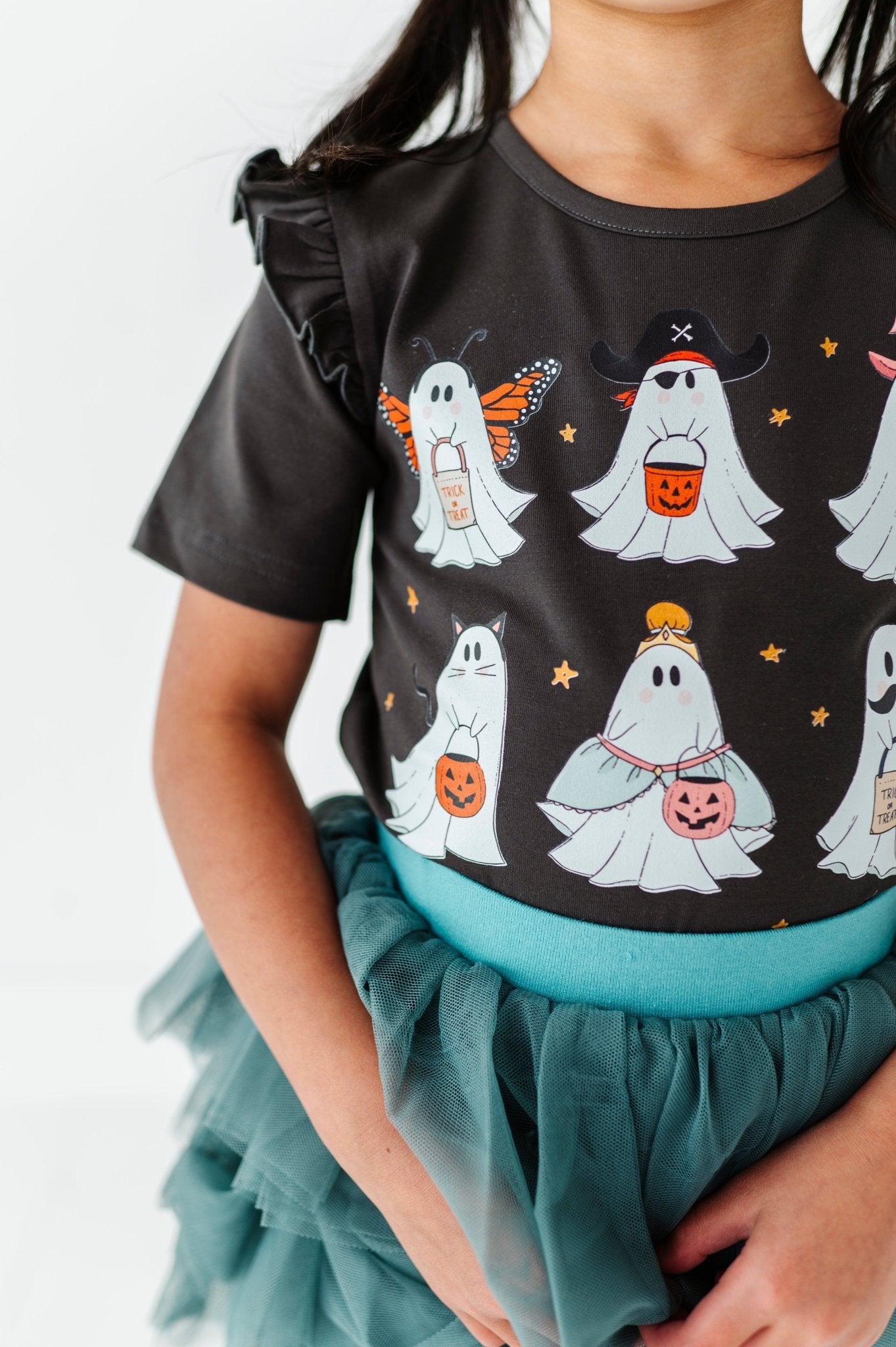 DRESS - UP GHOSTS | Ruffle Graphic Tee (Charcoal) - Mack & Harvie