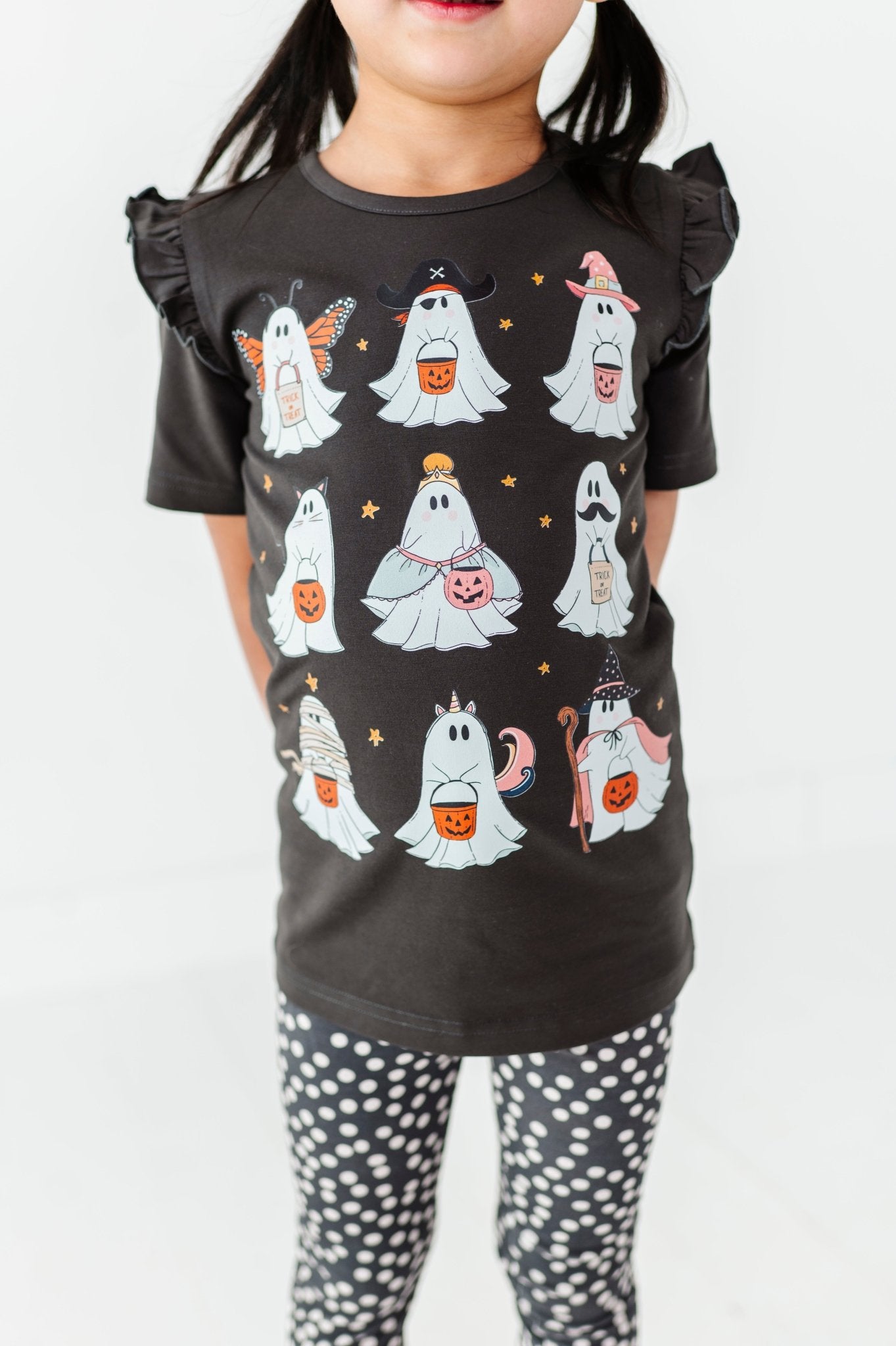 DRESS - UP GHOSTS | Ruffle Graphic Tee (Charcoal) - Mack & Harvie