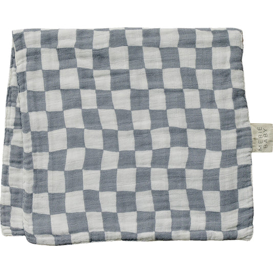 Dusty Blue Wavy Checkered Muslin Burp Cloth - Mack & Harvie