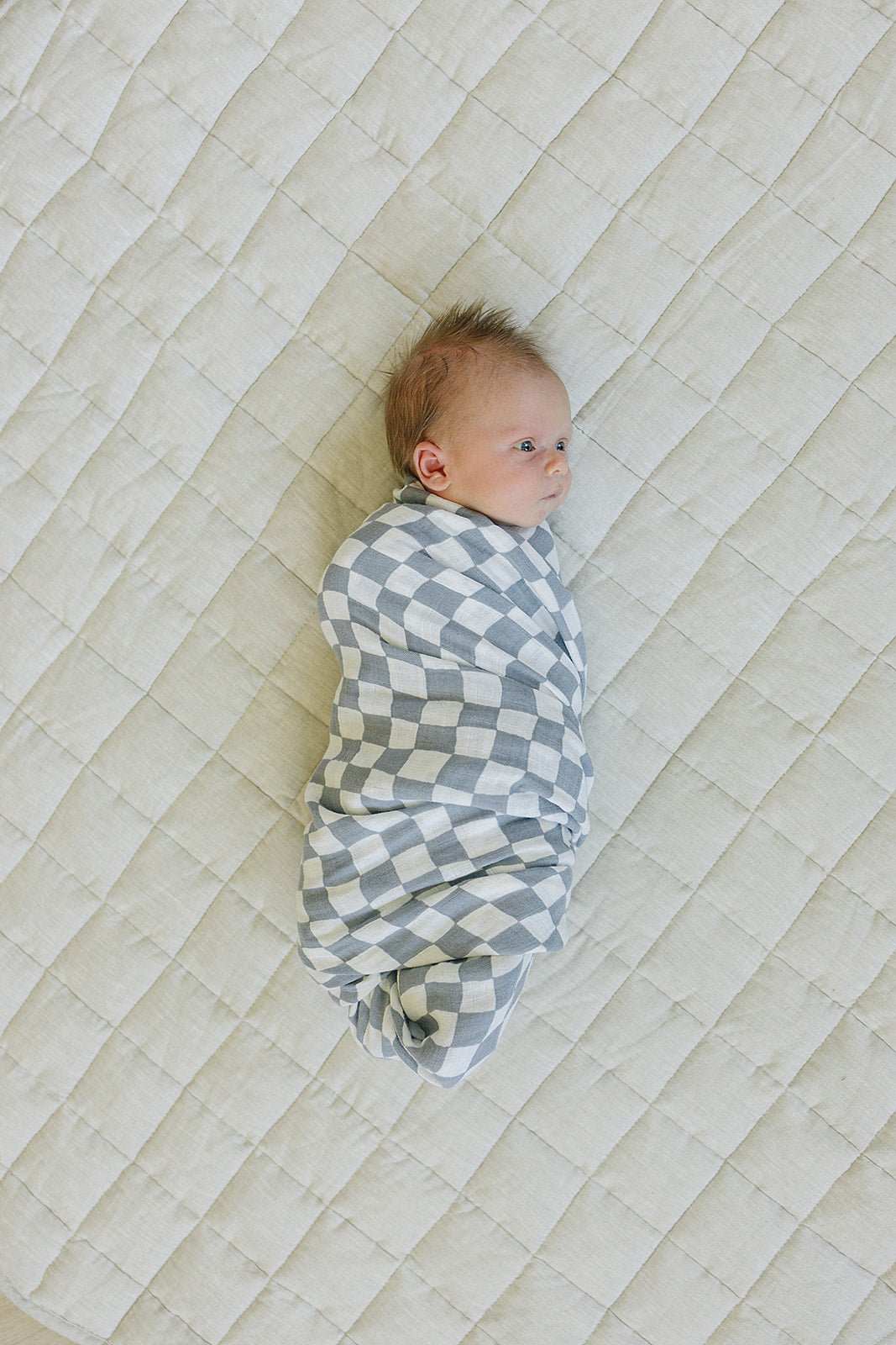 Dusty Blue Wavy Checkered Muslin Swaddle Blanket - Mack & Harvie