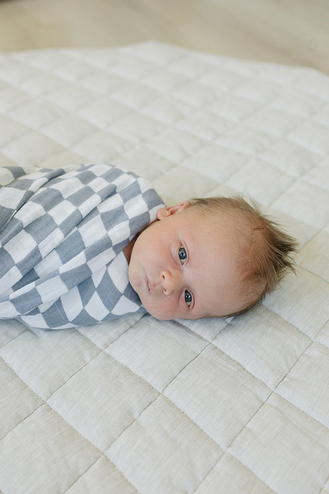 Dusty Blue Wavy Checkered Muslin Swaddle Blanket - Mack & Harvie