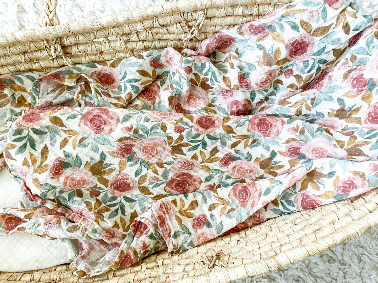 Dusty Pink Floral Muslin Swaddle Blanket - Mack & Harvie